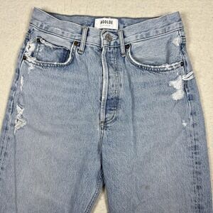 AGOLDE 90s Crop Jeans Womens 24 Blue Light Wash High Rise Straight Distressed